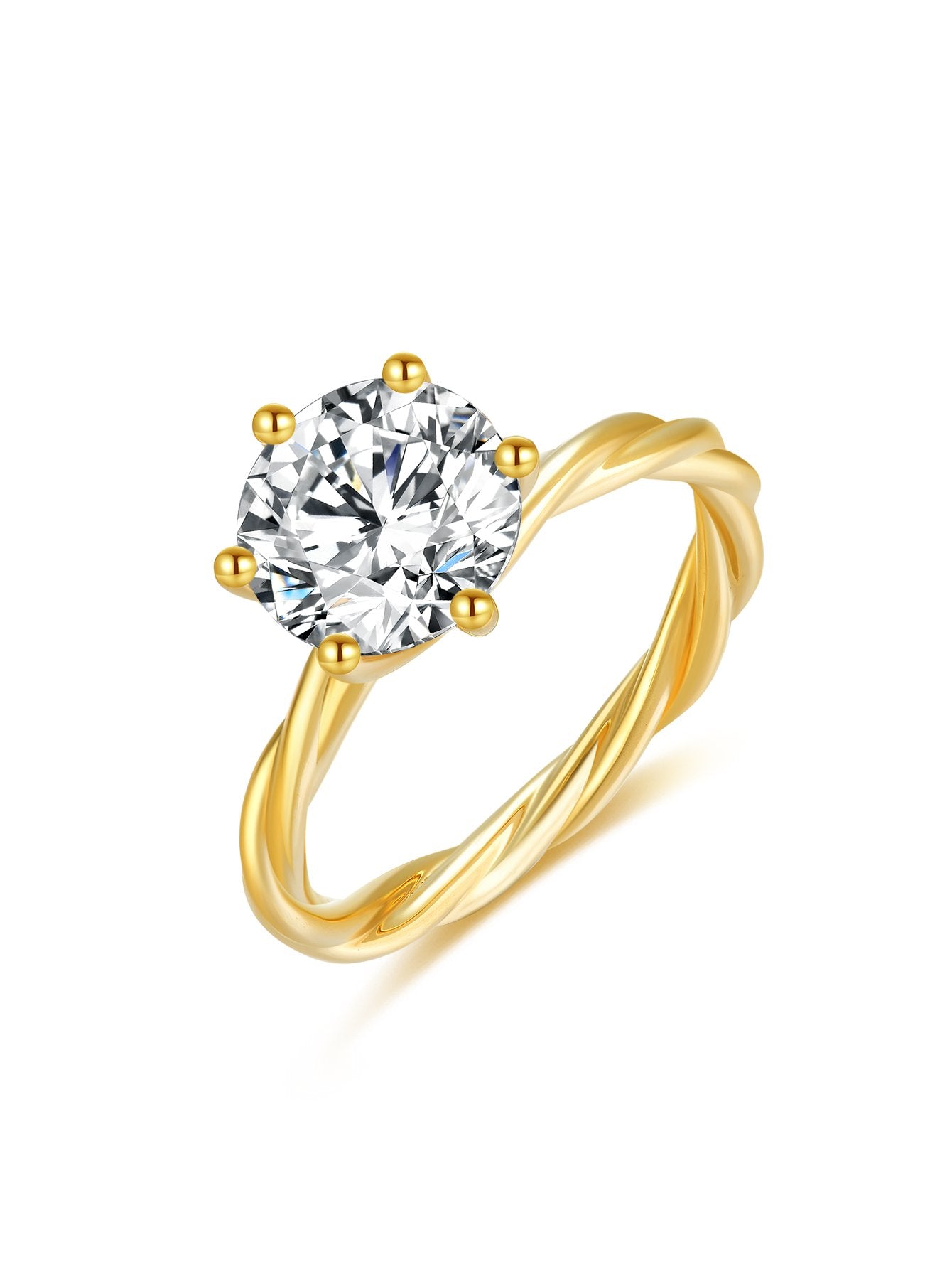 AUREUM™ Signature Round Brilliant Lab Grown Diamond Ring | 18K Yellow Gold Twist Band